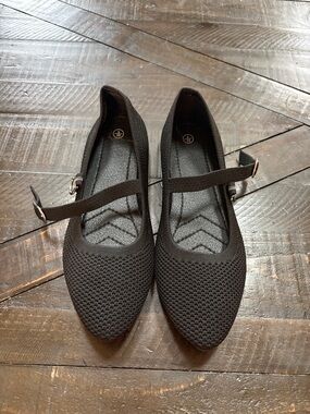Women's Black Mary Jane Flats - Lightweight Knit Comfort